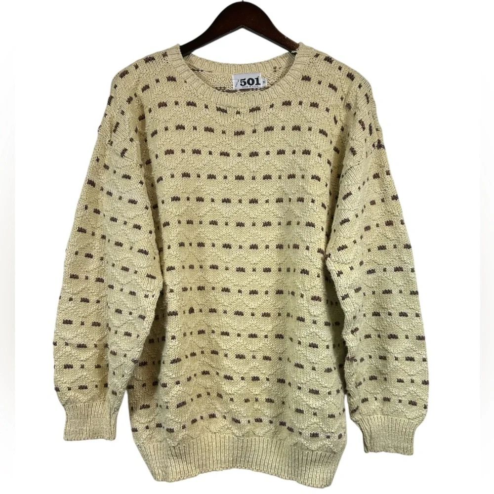 Vintage Trader Bay 501 Made in the USA Grandpa Textured Sweater in Cream Size M